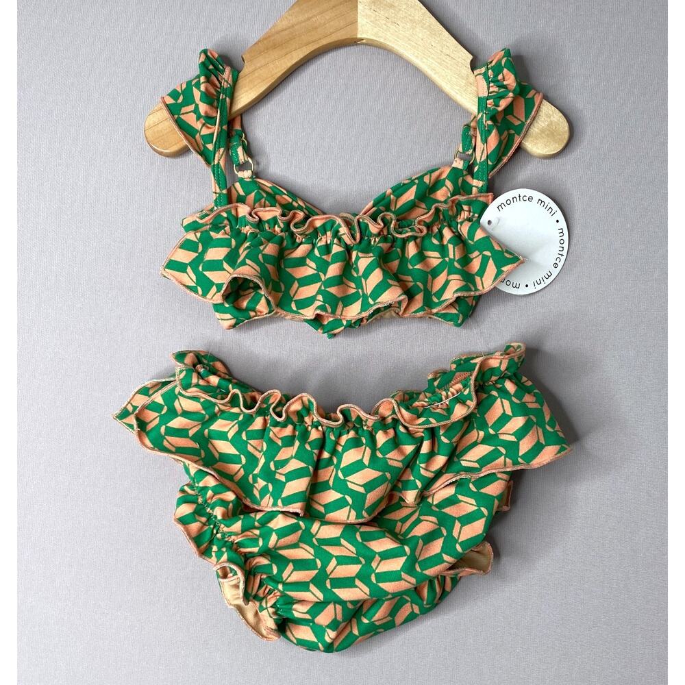 NWT Montce Mini Girls 2T Geo Print Bikini Cabana Green/Pink Swimsuit